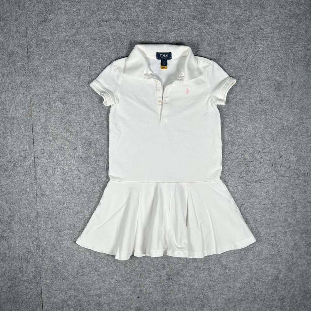 Polo Ralph Lauren Dress Girls Size 5 White Short Sleeve Mesh Polo Pony Preppy